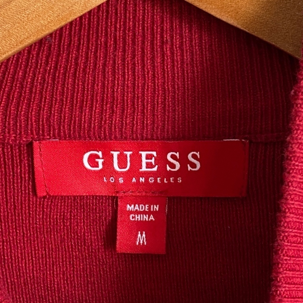 Guess Red Tag Men's Full Zip Long Sleeve Sweater Jacket Burgundy‎ Size Medium - Picture 2 of 14